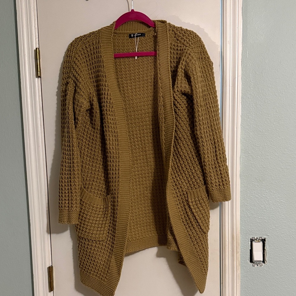 Cozy Mustard Open-Front Sweater